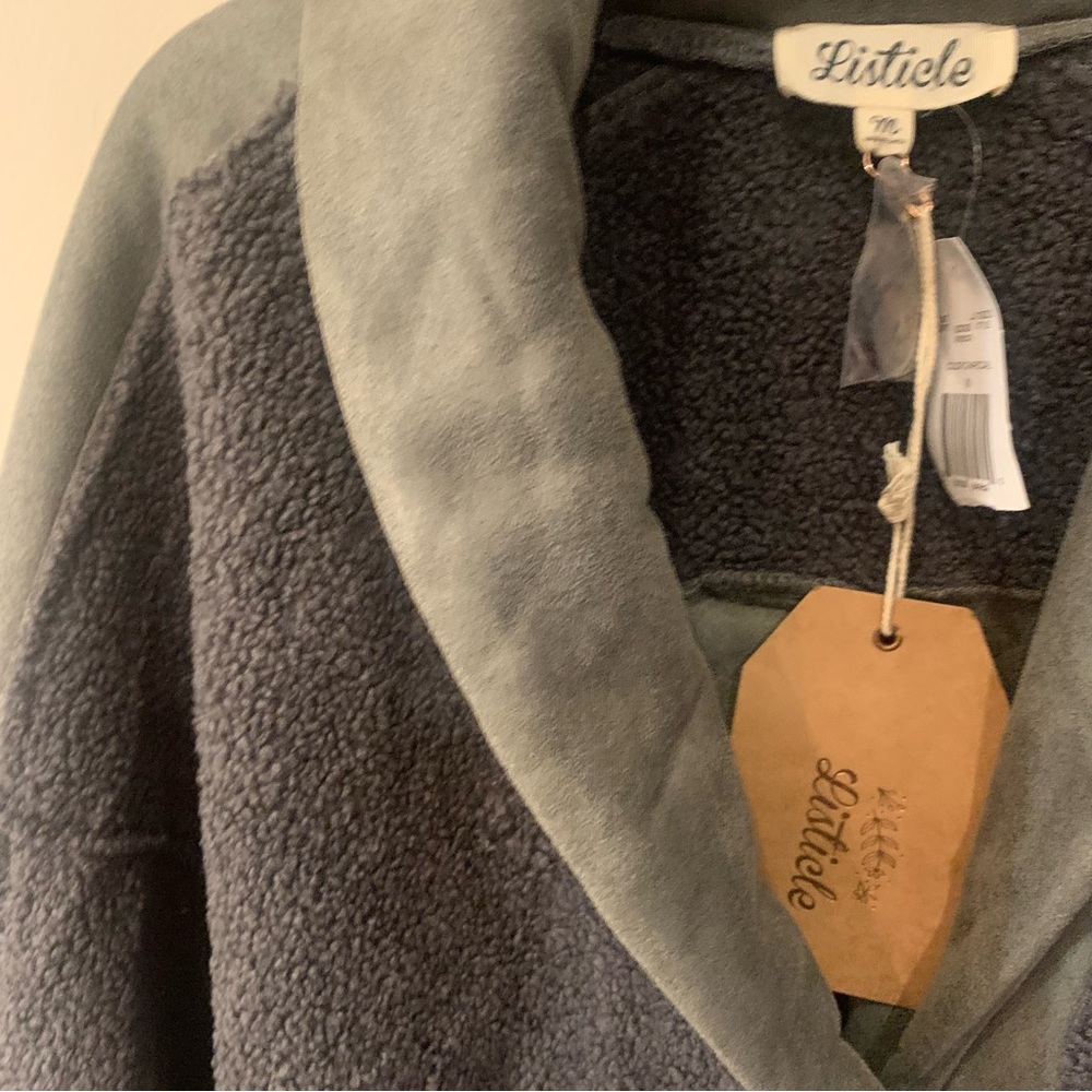 Listiele Faux Suede Sherpa Teddy Combo Patch Collared Jacket - Picture 6 of 15
